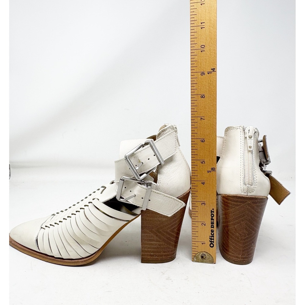 Gianni Bini White Leather Woven Cutout Ankle Booties Pointed Toe Block Heel 8M - Picture 5 of 8